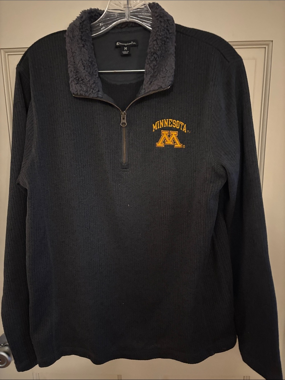 Champion Black Quarter-Zip Sherpa Collar Sweater with Gold Minnesota Logo